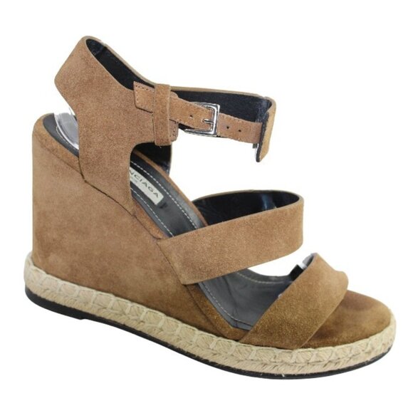 Balenciaga Noisette Jute Rope Track Three Strap Suede Espadrille Wedge Sandal - Picture 8 of 11
